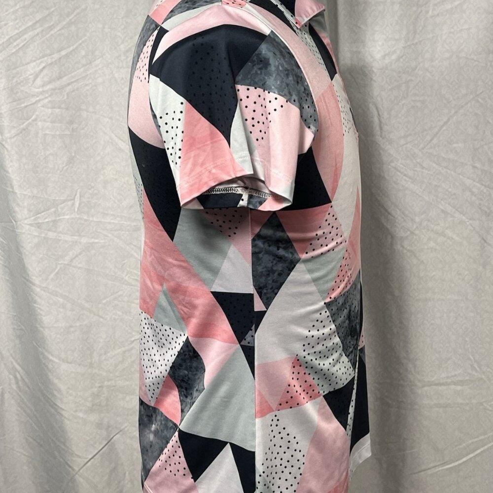 Yatta Golf Womens Polo Shirt Medium Pink Black Geometric Print Performance Top - Picture 2 of 11